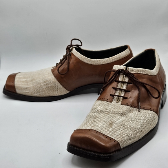 Marco Vicci taupe linen and brown leather shoes size 12 - Picture 6 of 13